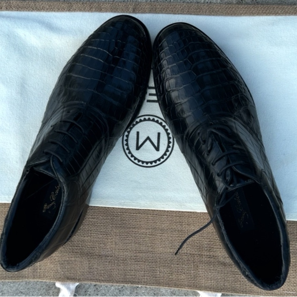 Black Genuine American Alligator Men's Golf/Dress Shoes 8.5 Removable spikes! - Picture 3 of 3